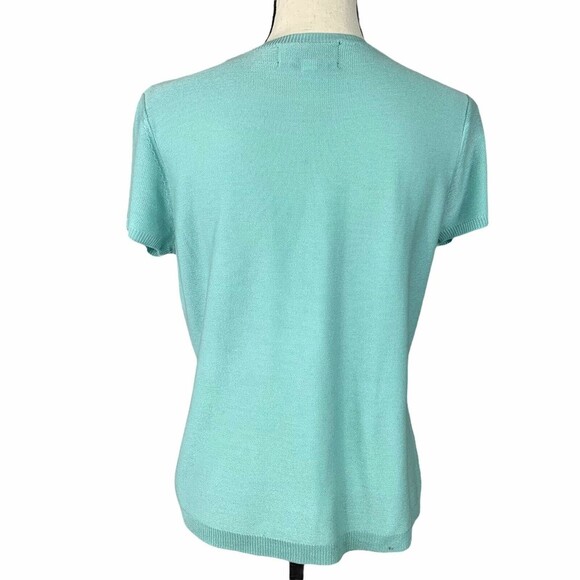 Requirements Fine Knit Beaded Sweater Women Size 8 Aqua Cap Sleeve - Picture 4 of 7